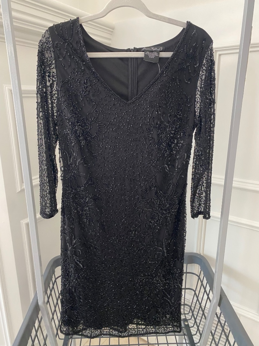 Black Long Sleeve Lace Beaded Pisarro Nights Dress - Size 12